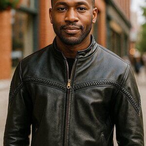 Leather  Men's Sample Unbranded Moto Braided Jacket Size Medium